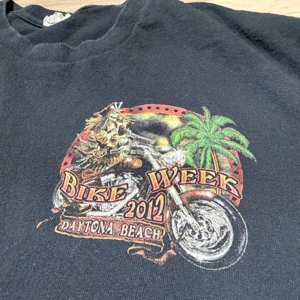 Daytona Beach Bike Week T Shirt Mens 2XL Black 2012‎ Pirate Skeleton Motorcycle